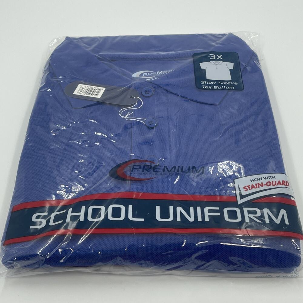 NEW Premium 3X Uniform Polo Shirt Blue Short Sleeve Tail Bottom Stain-Guard